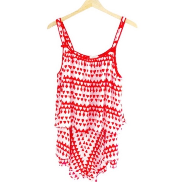Kate Spade Red & White Dream A Little Dream Heart Print Sleep Romper, Size Large - Picture 3 of 10